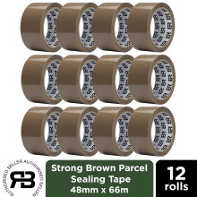 (12 Rolls) Brown Packing Tape 48mm x 66m Strong Parcel Box Tape 12 24 48 Rolls