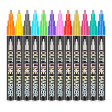 ShunRuiPi 1,5 ml Dream Double Line Outline Pen-sæt, DIY-håndkontopen, farvet metal-dobbeltlinjemarkør, opdelte markører, planlægningspenne