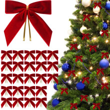 24 handgefertigte Samtschleifen, Christbaumschmuck, Kränze, Geschenke, Weihnachtsschleifen aus Samt, gebundene Samtschleifen, Vintage-Samtband