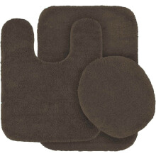 Home Bathroom Décor 3 piece Set Bath Mat #6 Brown Color U-Shaped Contour Rug, Mat and Toilet Lid Cover With Rubber Backing