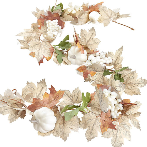 Maple Leaf Garland with Pumpkins and Berries 5.7FT