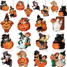 Træ Halloween ornamenter sæt Vintage 36 dele