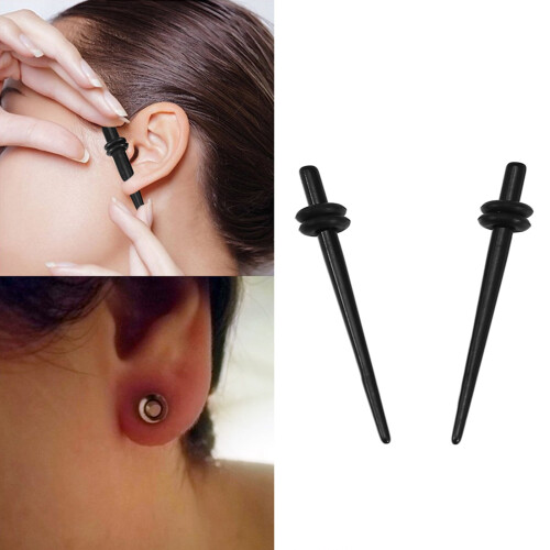 Acrylic Ear Plugs Set Black Tapered 1.6mm Pair 2