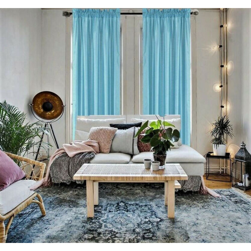 Faux Silk Curtain Panel Light Blue 55" W x 84" L 1