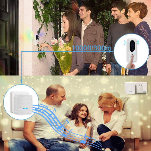 Wireless Doorbell Kit Solar Button Plug-In Chime 4 Volume 2