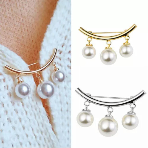 Pearl Charm Brooch with Fixed Strap Silver 1