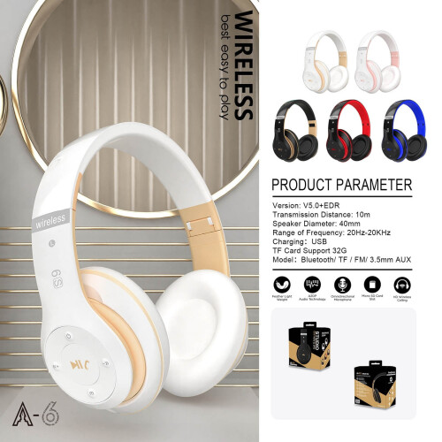 Bluetooth over-ear hoofdtelefoon A6S met ruisonderdrukking 2