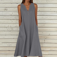 Women's Summer Design Casual Sleeveless Dress V Neck Dress Flowy A-Line Lightweight Beach Vacation Dresses for Women