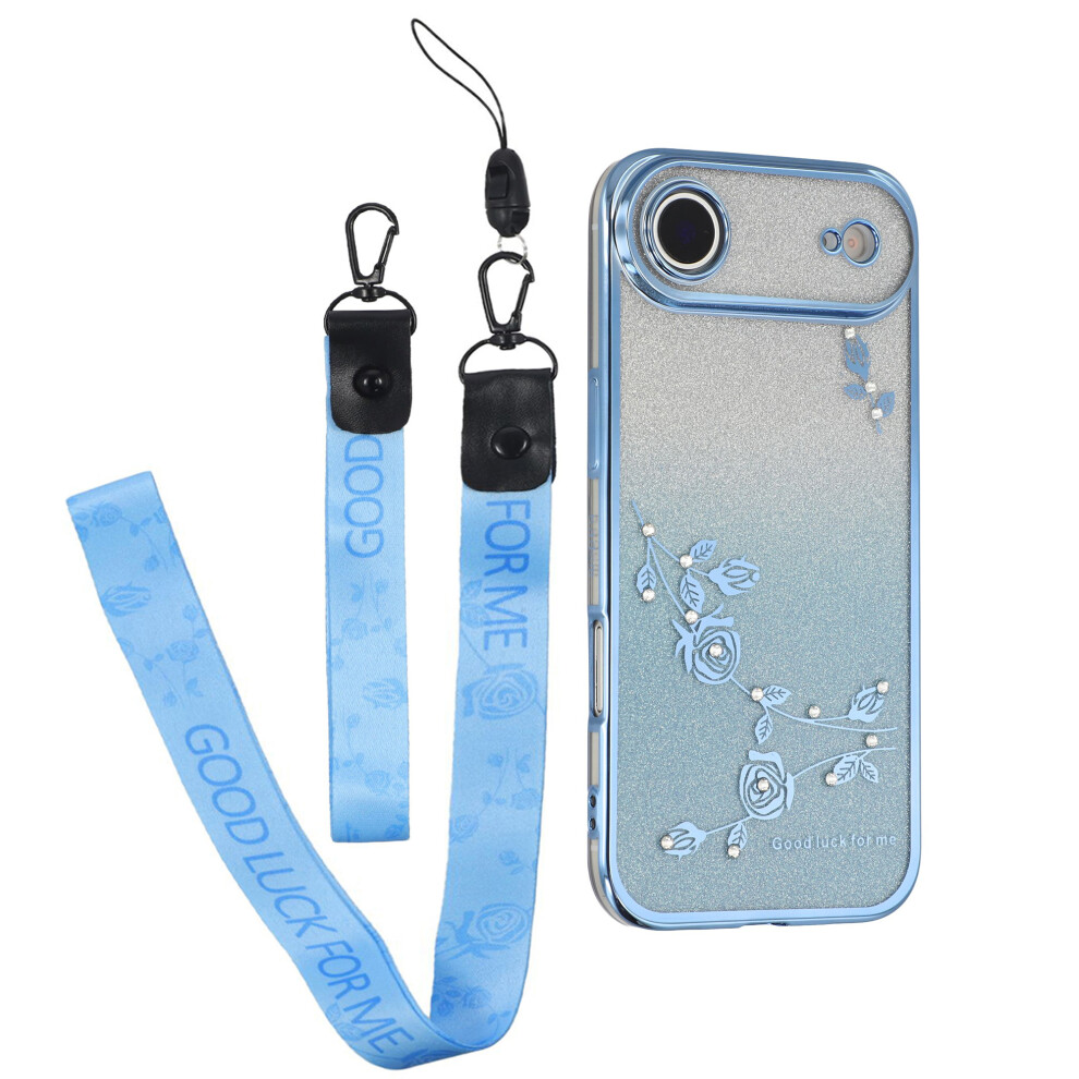 (Blue) Kadem For Iphone Air Case Flower Pattern Tpu Gradient Phone Cover With Lanyards Blue 6914296176421