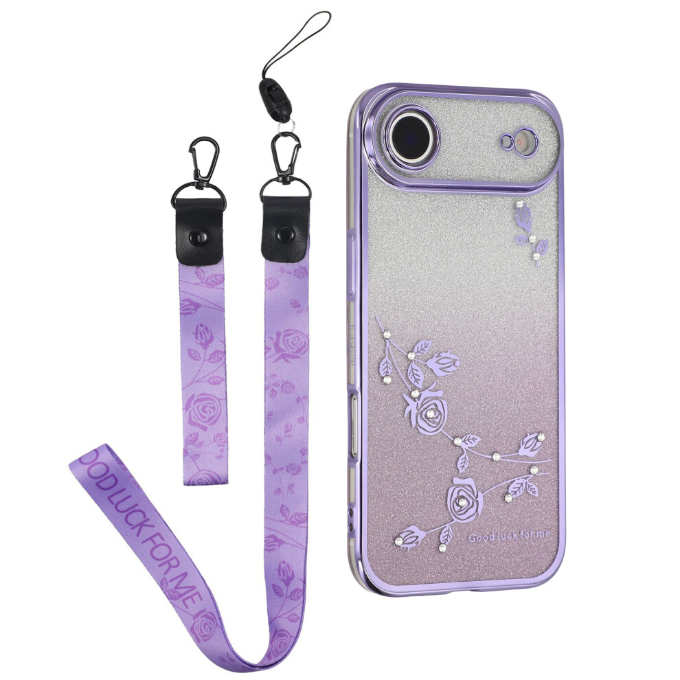 (Purple) Kadem For Iphone Air Case Flower Pattern Tpu Gradient Phone Cover With Lanyards Purple 6914294102590