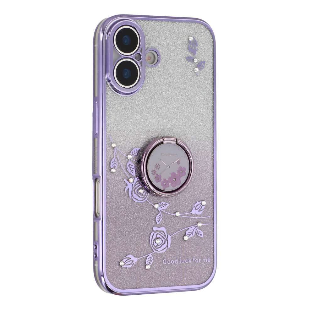 (Purple) Kadem For Iphone 17 Case Ring Kickstand Tpu Flowers Phone Cover Gradient Glitter Purple 6914295261791