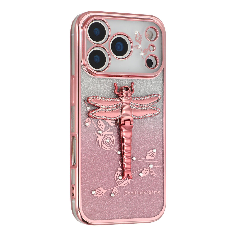 (Pink) Kadem For Iphone 17 Pro Case Dragonfly Kickstand Tpu Flowers Glitter Phone Cover Pink 6914292989384