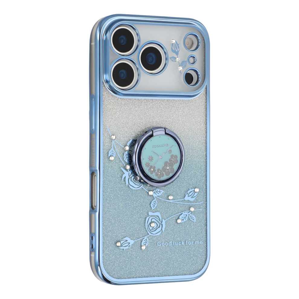 (Blue) Kadem For Iphone 17 Pro Case Ring Kickstand Tpu Flowers Phone Cover Gradient Glitter Blue 6914298452967
