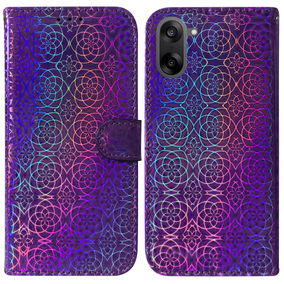 (Purple) For Oneplus Nord Ce5 5G / Ace 5 Racing 5G Stand Case Dazzling Flower Leather Phone Cover With Wrist Strap Purple 6914292177866