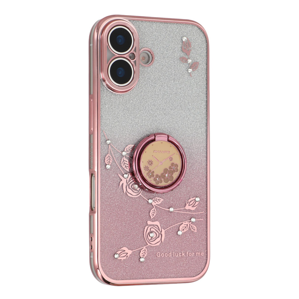 (Rose ) Kadem For Iphone 17 Case Ring Kickstand Tpu Flowers Phone Cover Gradient Glitter Gold 6914290728688