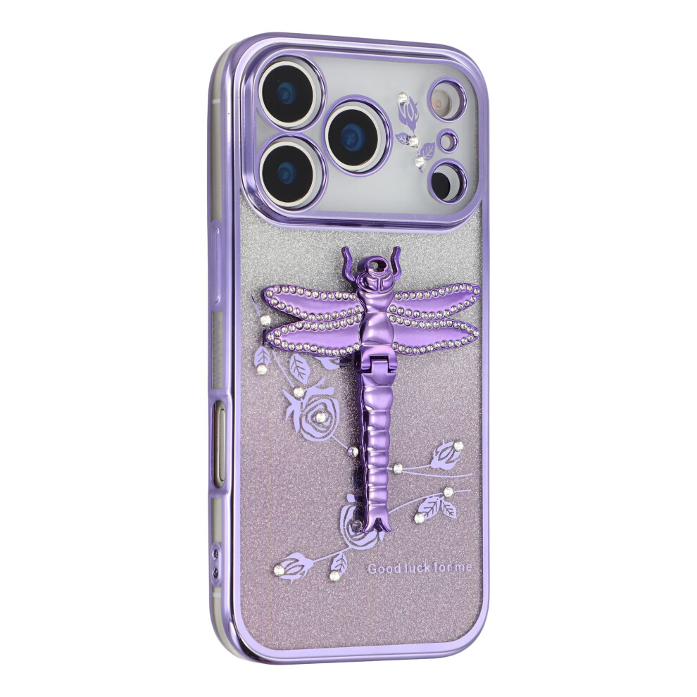 (Purple) Kadem For Iphone 17 Pro Case Dragonfly Kickstand Tpu Flowers Glitter Phone Cover Purple 6914296969191