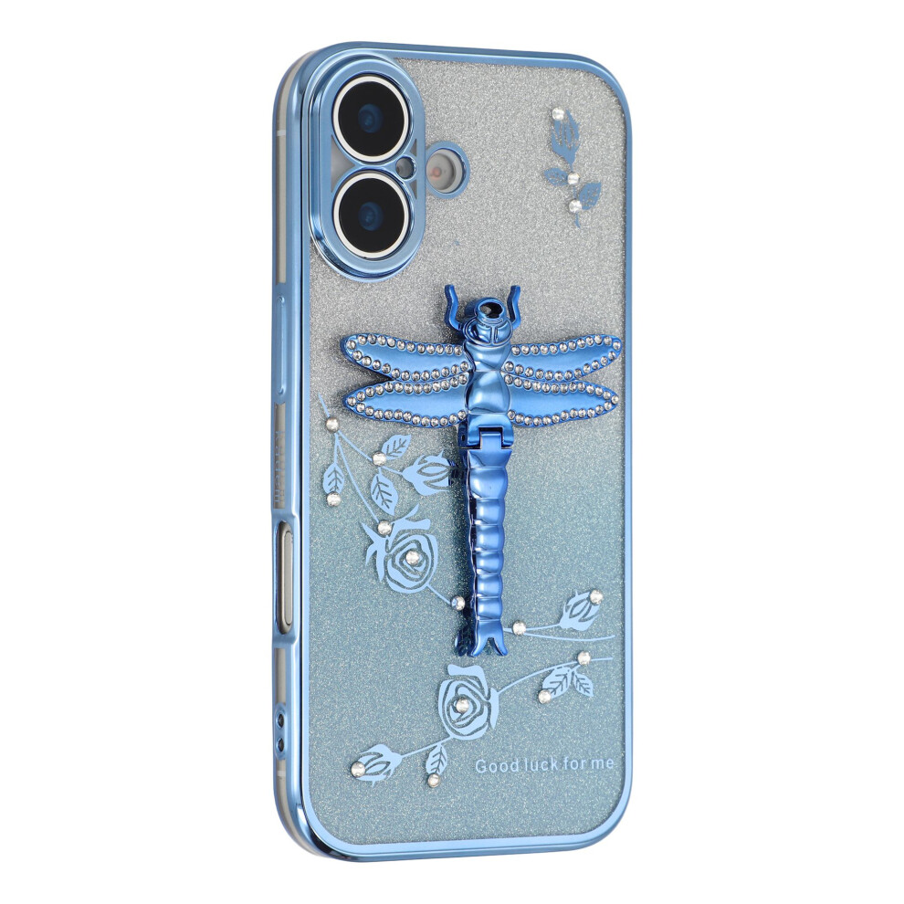 (Blue) Kadem For Iphone 17 Case Dragonfly Kickstand Tpu Flowers Glitter Phone Cover Blue 6914296851014