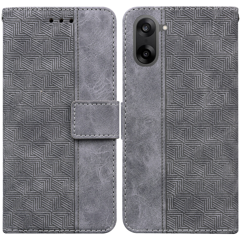 (Grey) For Oneplus Nord Ce5 5G / Ace 5 Racing 5G Case Geometry Pattern Leather Wallet Phone Cover With Wrist Strap Grey 6914291788421
