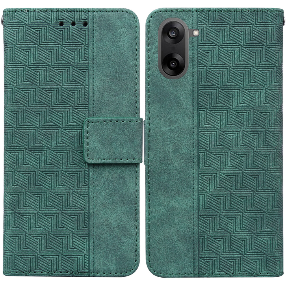 (Green) For Oneplus Nord Ce5 5G / Ace 5 Racing 5G Case Geometry Pattern Leather Wallet Phone Cover With Wrist Strap Green 6914298112274
