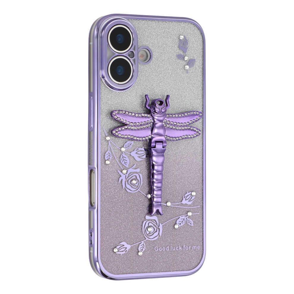(Purple) Kadem For Iphone 17 Case Dragonfly Kickstand Tpu Flowers Glitter Phone Cover Purple 6914294913134