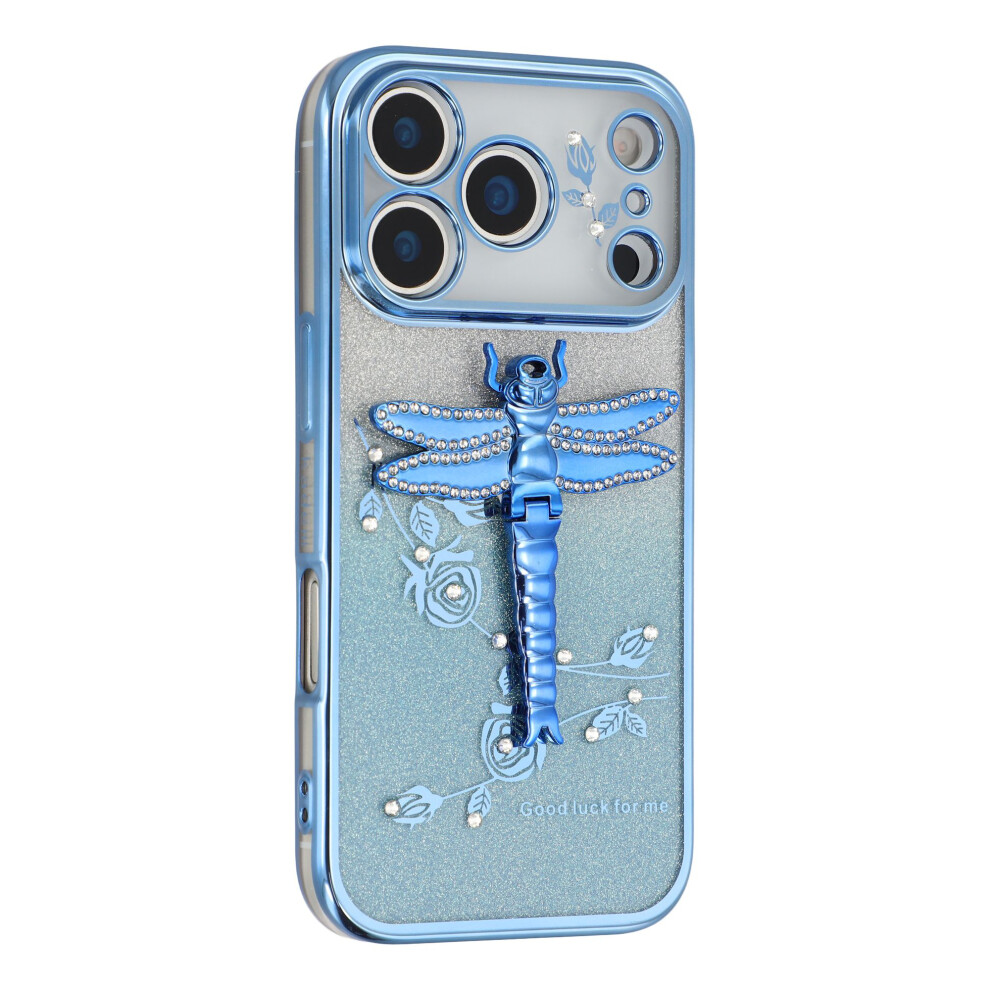 (Blue) Kadem For Iphone 17 Pro Case Dragonfly Kickstand Tpu Flowers Glitter Phone Cover Blue 6914292221859
