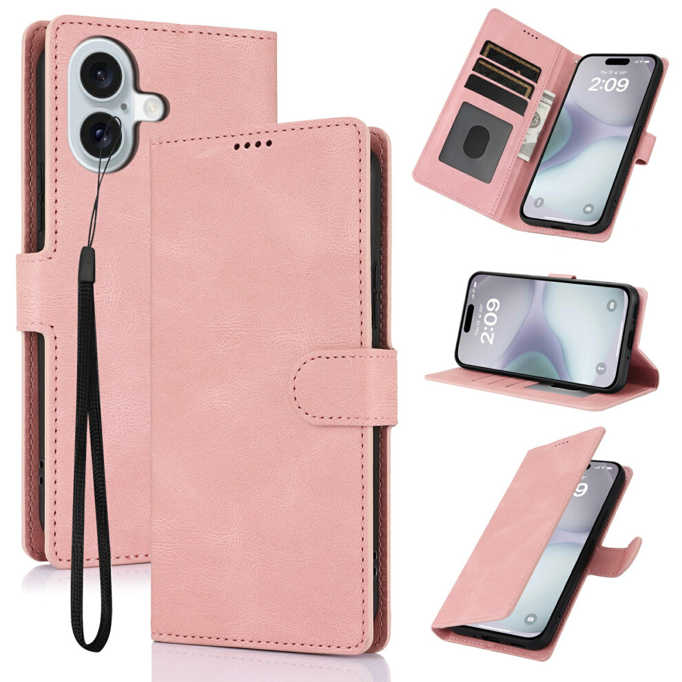 (Pink) For Iphone 17 Case Pu Leather Phone Cover With Wallet Stand Pink 6914296542820
