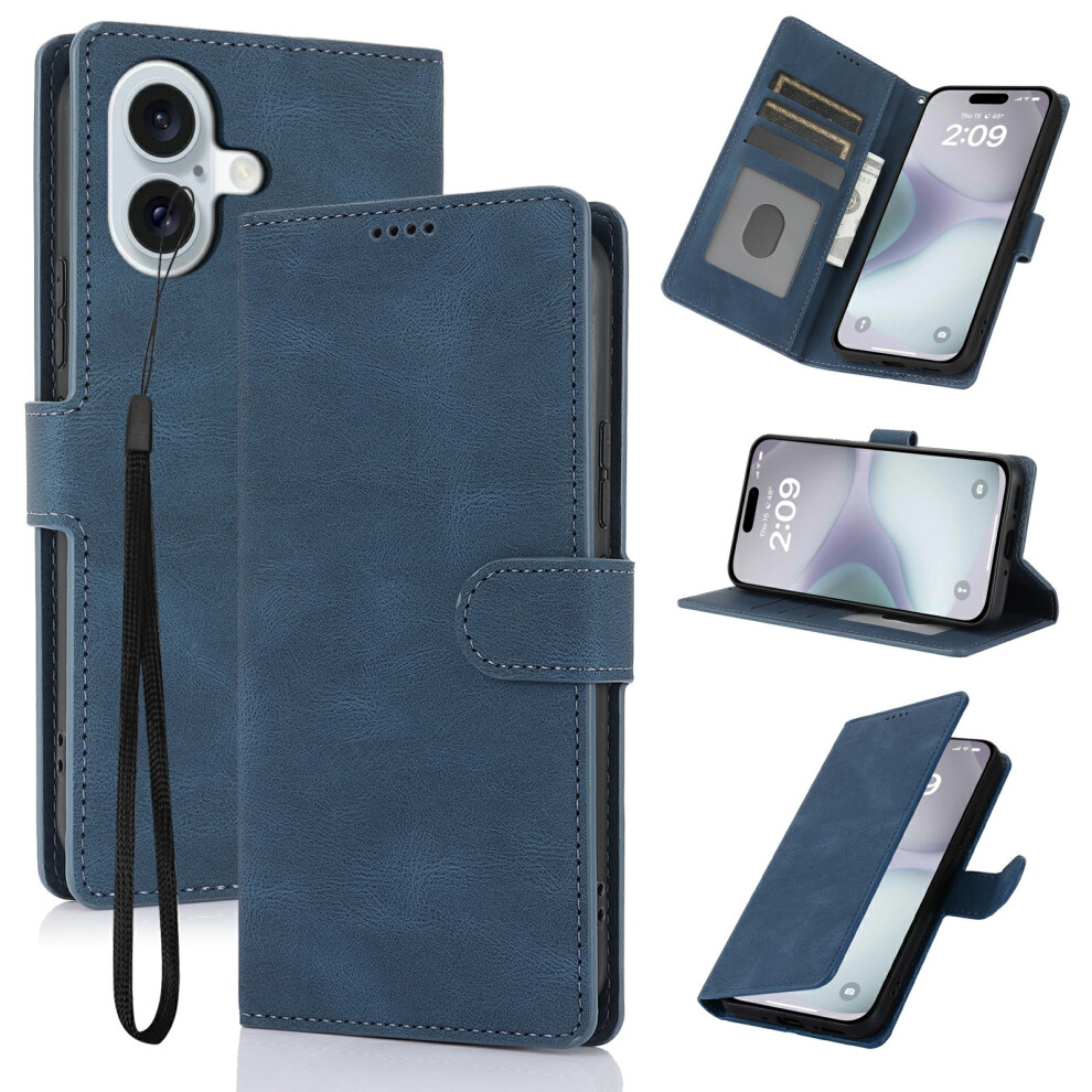 (Blue) For Iphone 17 Case Pu Leather Phone Cover With Wallet Stand Blue 6914296809701