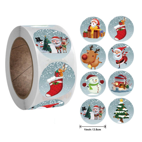 Kerststickers op rol, feestdecoratie (1 rol)
