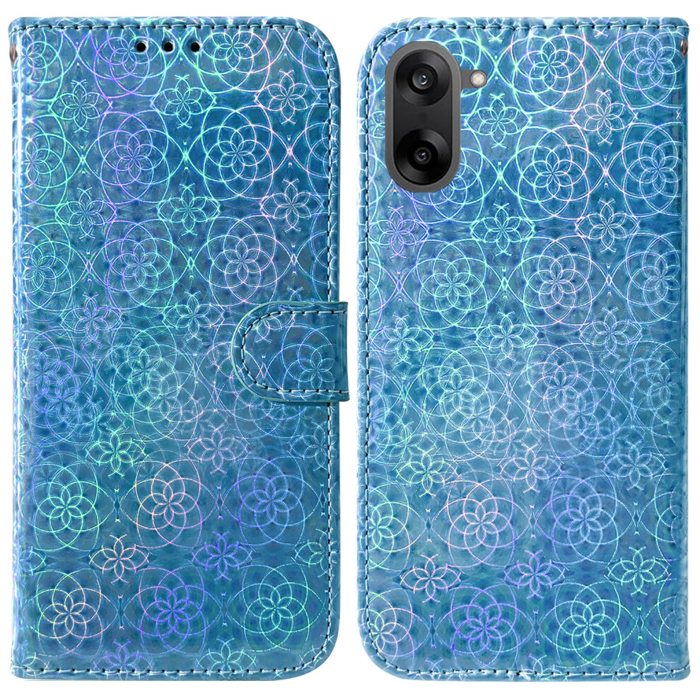 (Blue) For Oneplus Nord Ce5 5G / Ace 5 Racing 5G Stand Case Dazzling Flower Leather Phone Cover With Wrist Strap Blue 6914296458053
