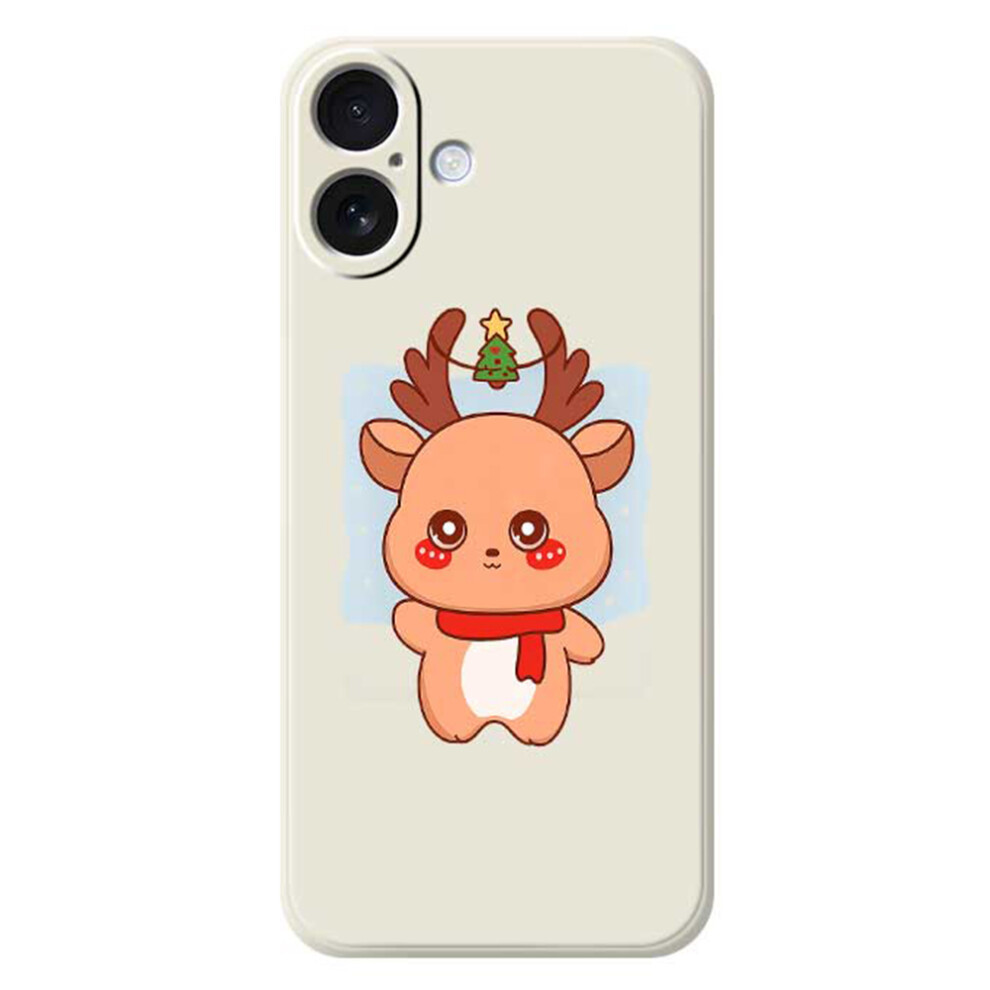 (Beige) For Iphone 17 Case Cartoon Deer Pattern Printing Straight Edge Tpu Phone Back Cover Cream 6914292423406