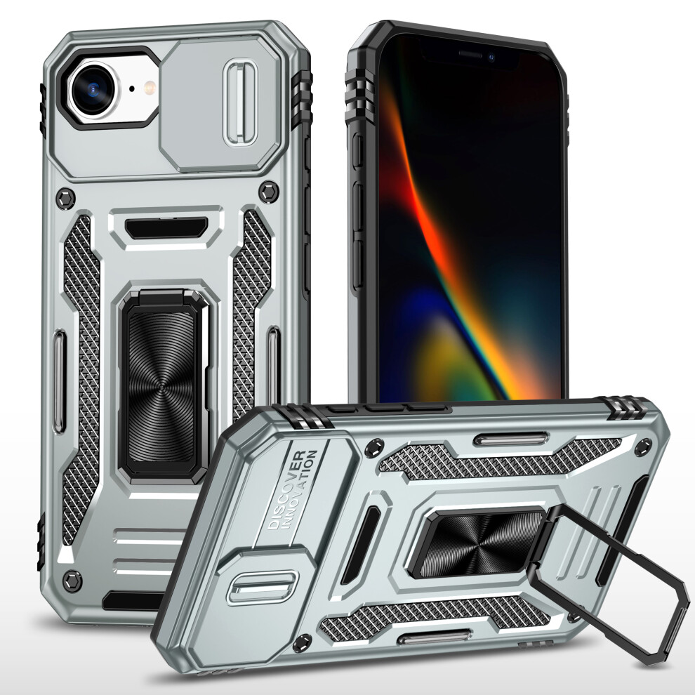 (Grey) For Iphone 17E / 16E Case Kickstand Slide Lens Lid Pc + Tpu Drop-Proof Phone Cover Grey 6914296962185