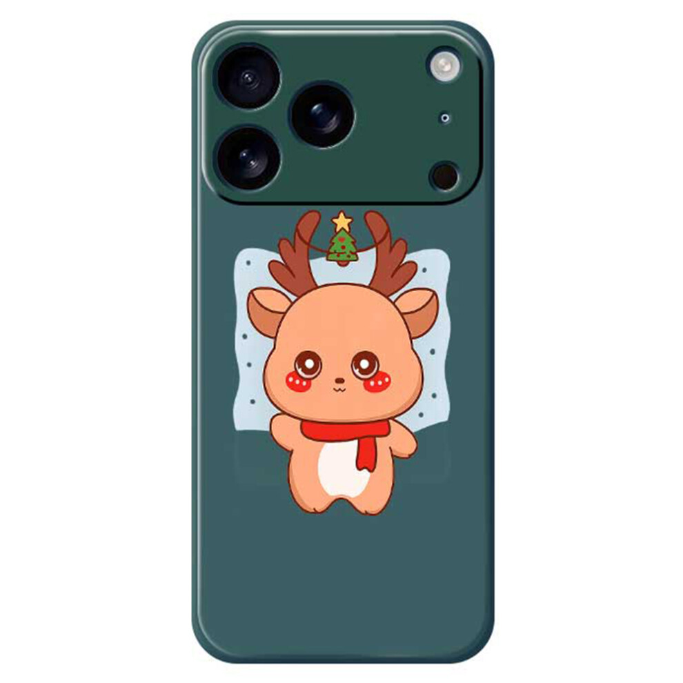 (Green) For Iphone 17 Pro Case Cartoon Deer Pattern Printing Straight Edge Tpu Phone Back Cover Green 6914298839836
