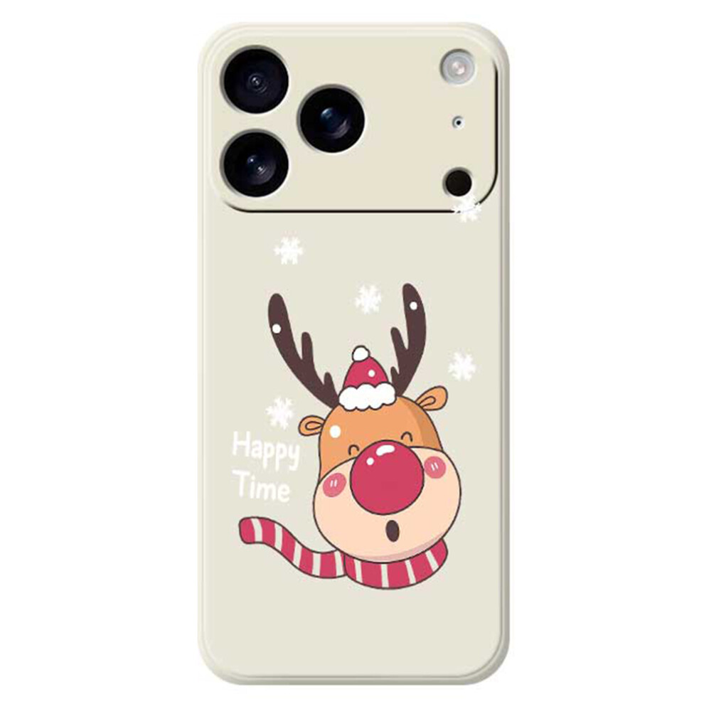 (Beige) For Iphone 17 Pro Case Smiling Deer Pattern Printing Straight Edge Tpu Phone Back Cover Cream 6914294086623