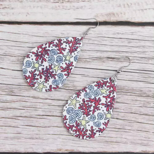 Turtle Teardrop Leather Earrings Coral E6934 1