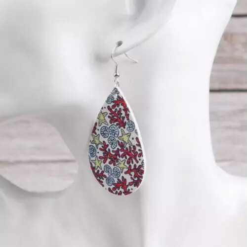 Turtle Teardrop Leather Earrings Coral E6934 2