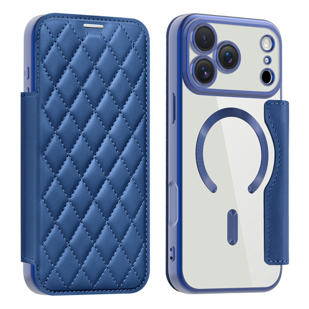 (Sapphire) For Iphone 17 Pro Case Compatible With Magsafe Rhombus Pu Leather Phone Cover Blue 6914291521752