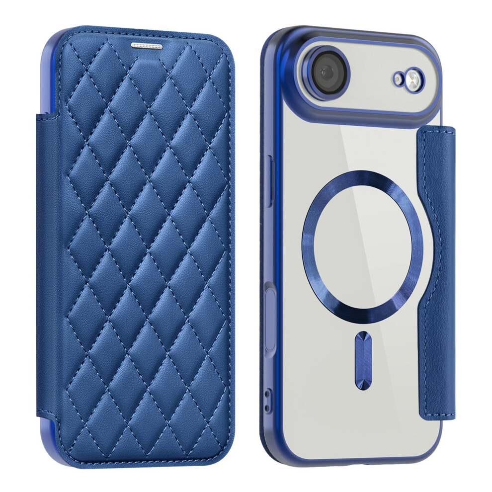 (Sapphire) For Iphone Air Case Compatible With Magsafe Rhombus Pu Leather Phone Cover Blue 6914294578036
