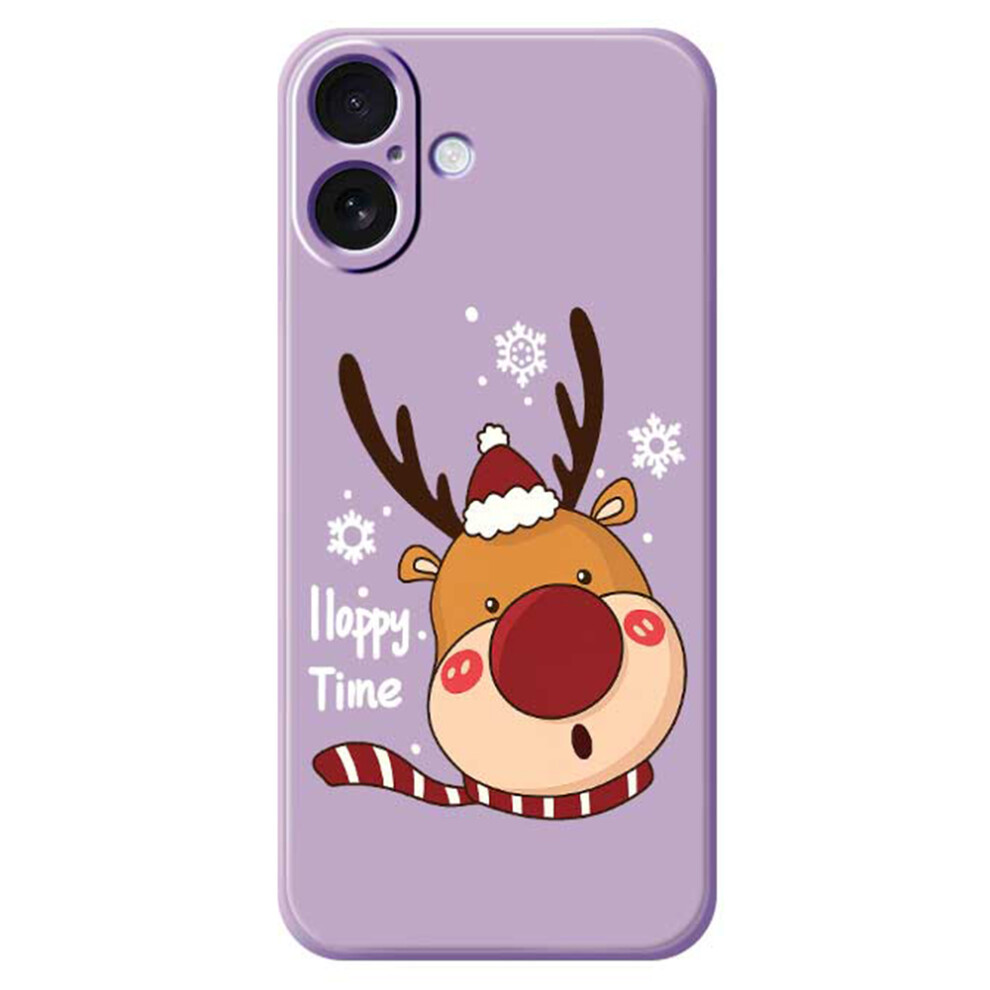 (Purple) For Iphone 17 Case Snowflake Deer Head Pattern Printing Straight Edge Tpu Phone Back Cover Purple 6914299836414