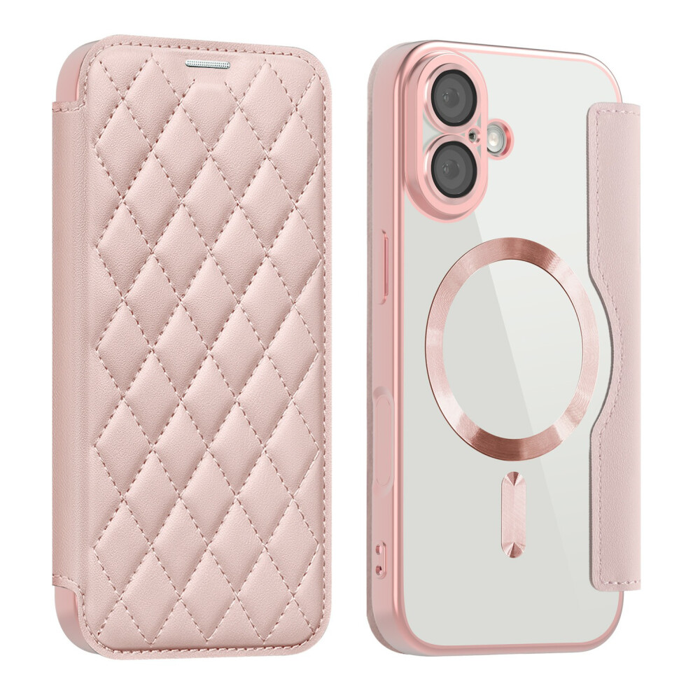 (Pink) For Iphone 17 Case Compatible With Magsafe Rhombus Pu Leather Phone Cover Pink 6914298022559
