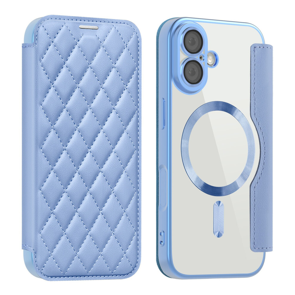 (Blue) For Iphone 17 Case Compatible With Magsafe Rhombus Pu Leather Phone Cover Blue 6914293497987