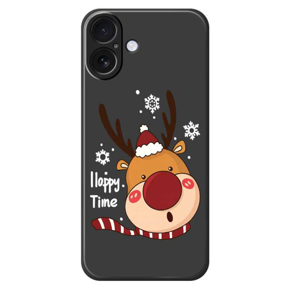 (Black) For Iphone 17 Case Snowflake Deer Head Pattern Printing Straight Edge Tpu Phone Back Cover Black 6914299264248