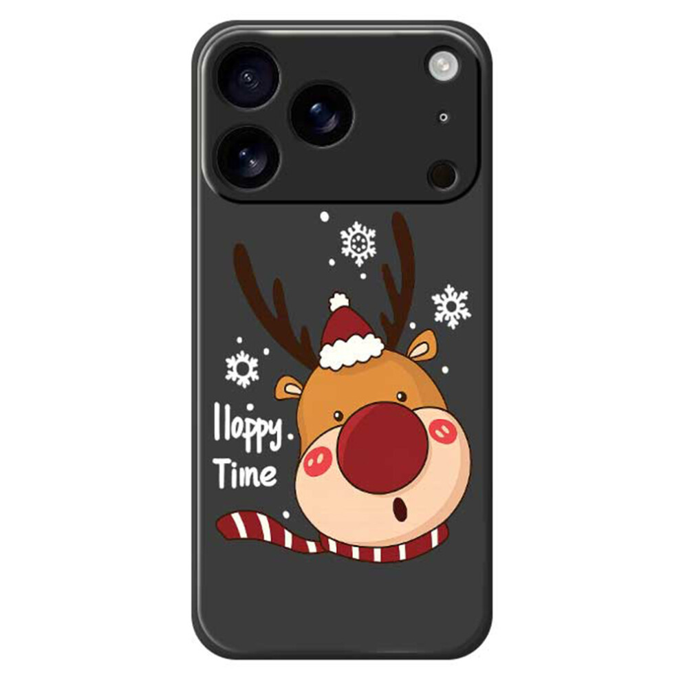 (Black) For Iphone 17 Pro Case Snowflake Deer Head Pattern Printing Straight Edge Tpu Phone Back Cover Black 6914291939748