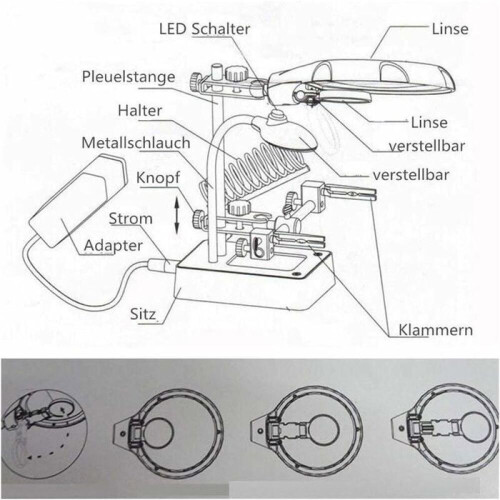 Σταθμός κόλλησης με μεγεθυντικό φακό, 5 LED, βάση με σφιγκτήρα για επισκευή 1