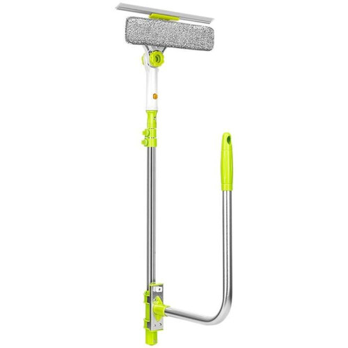 Window cleaner with telescopic handle, extendable at a smart angle, and double-sided exterior window squeegee 1