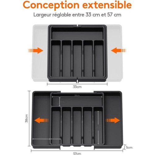 Extendable Utensil Tray for Drawer, Adjustable Drawer Organizer for Kitchen, Compact Plastic Storage 1