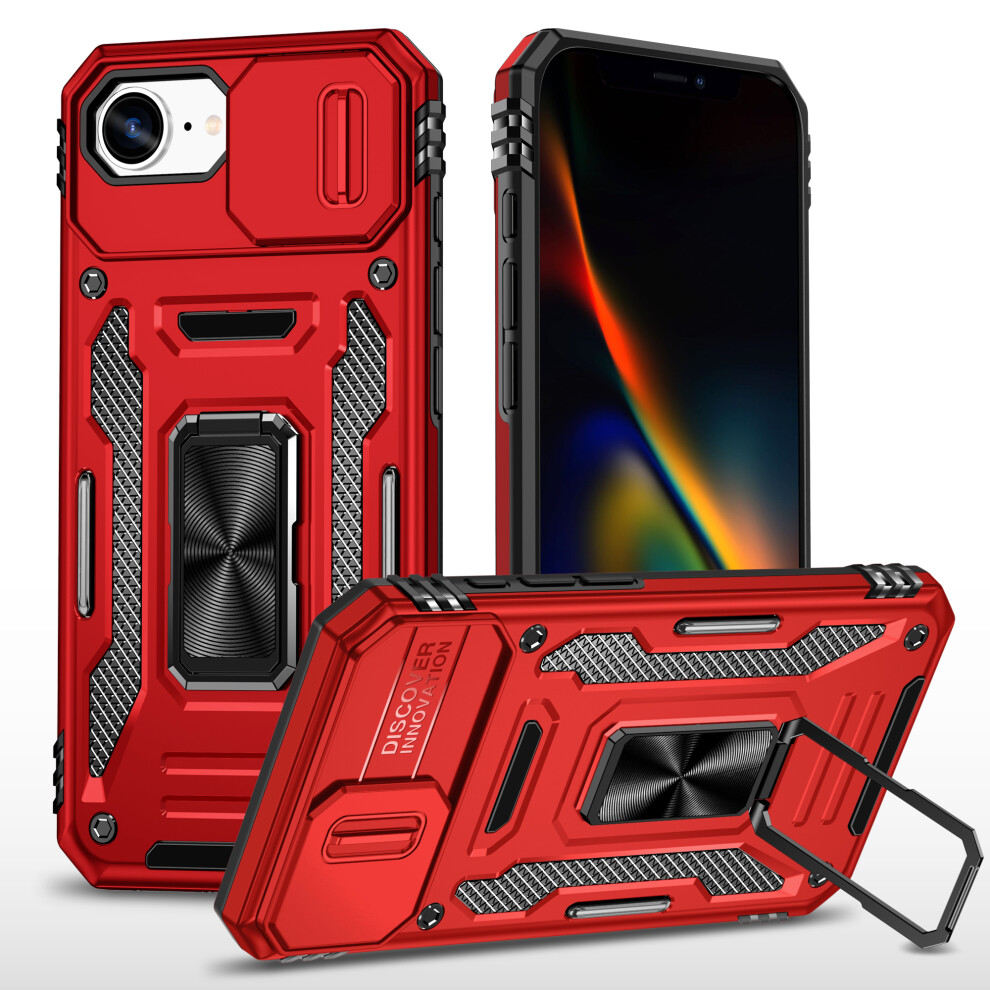 (Red) For Iphone 17E / 16E Case Kickstand Slide Lens Lid Pc + Tpu Drop-Proof Phone Cover Red 6914299361732