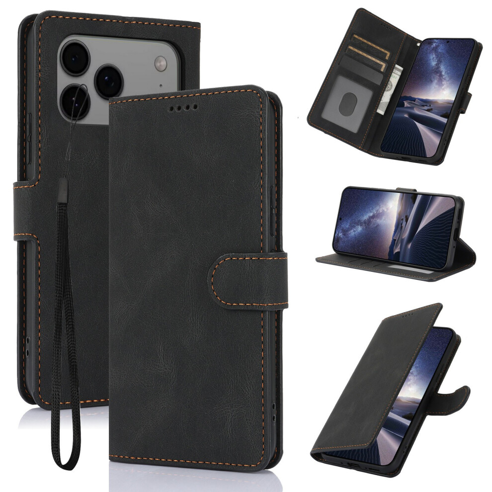 (Black) For Iphone 17 Pro Case Pu Leather Phone Cover With Wallet Stand Black 6914294680609