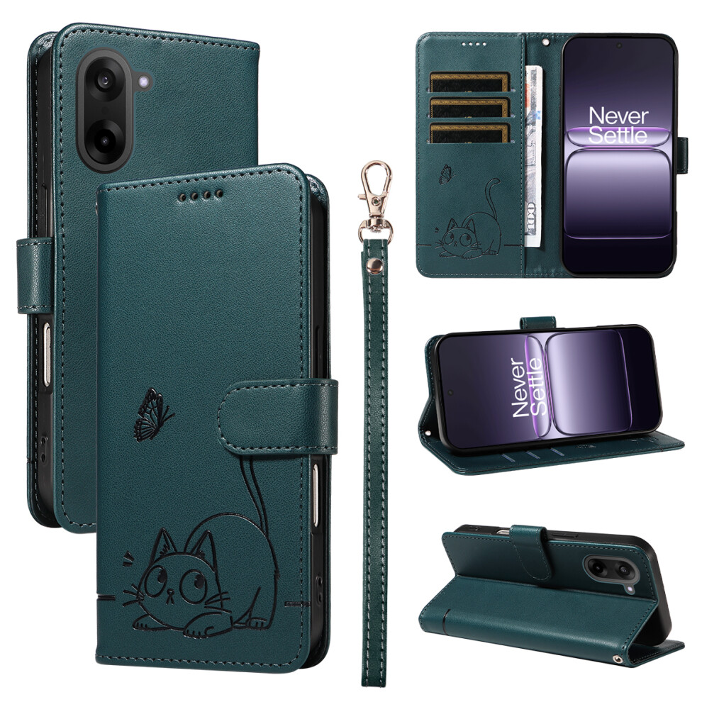 (Blue) For Oneplus Nord Ce5 5G / Oneplus Ace 5 Racing 5G Case Cat Pattern Imprint Leather Phone Cover With Wrist Strap Blue 6914295752282