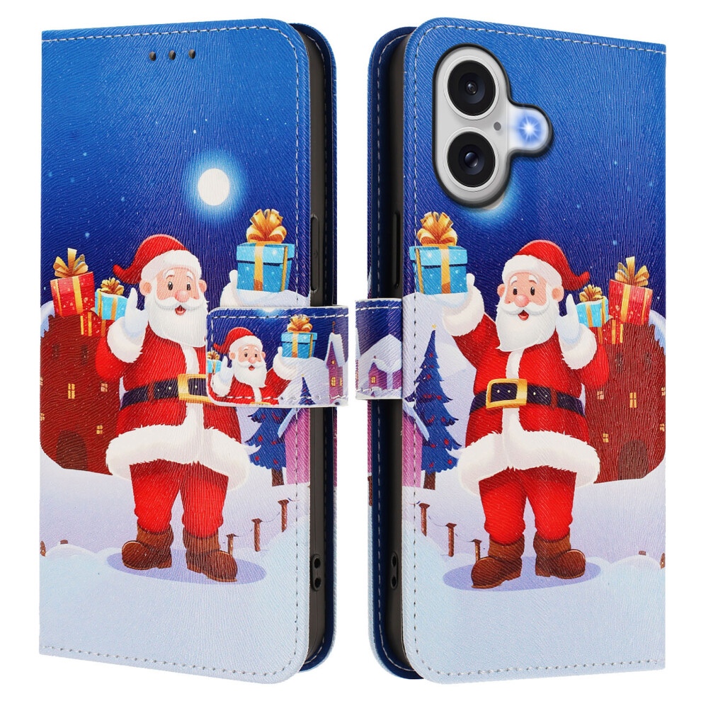 (Christmas Night Scene) For Iphone 17 Wallet Case Christmas Pattern Printing Leather Phone Cover With Lanyard 6914292296543