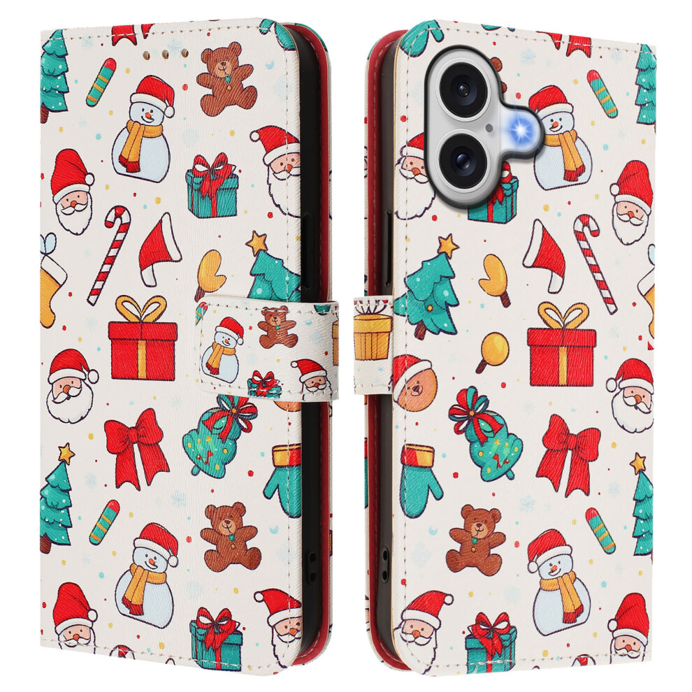(Christmas Elements) For Iphone 17 Wallet Case Christmas Pattern Printing Leather Phone Cover With Lanyard 6914291096199
